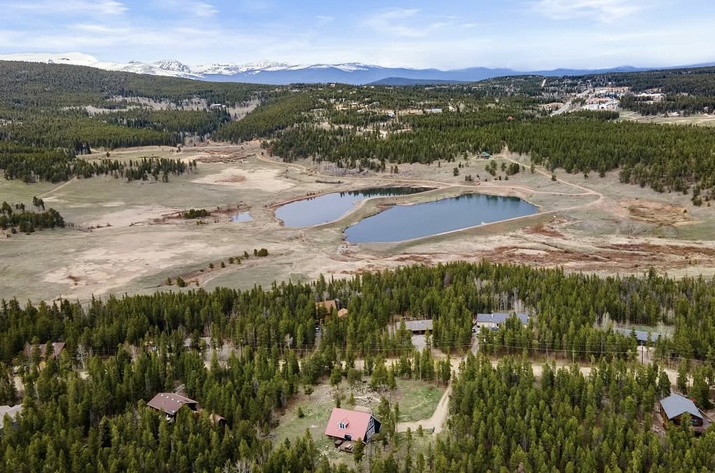Aerial drone photo of mountain property with lakes near Black Hawk, CO